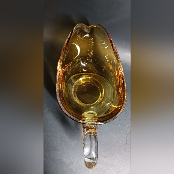 Large Williams Sonoma Amber Citrine and Clear Glass Footed Gravy Sauce Boat - Picture 2 of 5